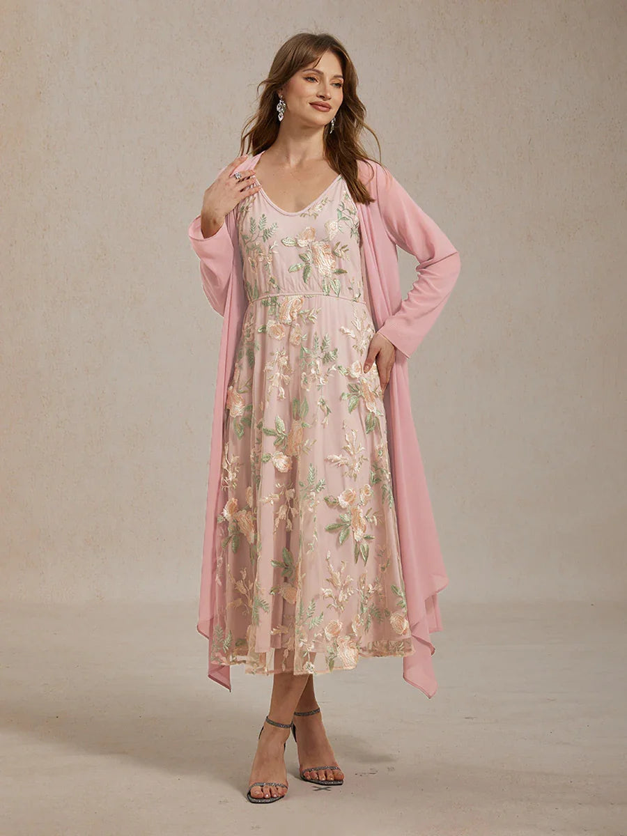 Geborduurde kanten chiffon jurk set