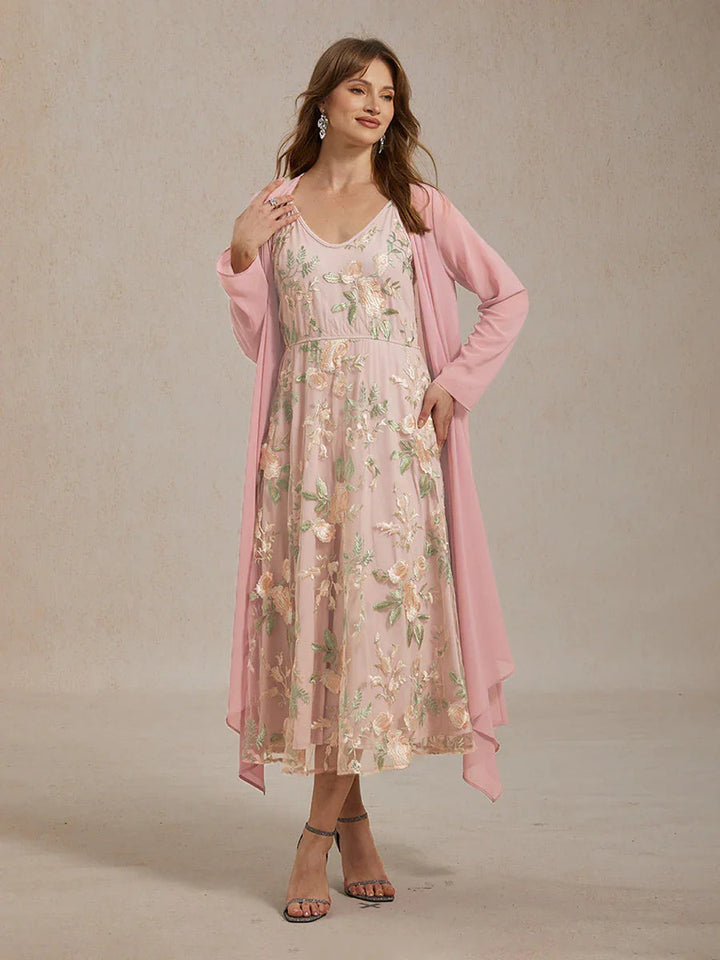 Geborduurde kanten chiffon jurk set