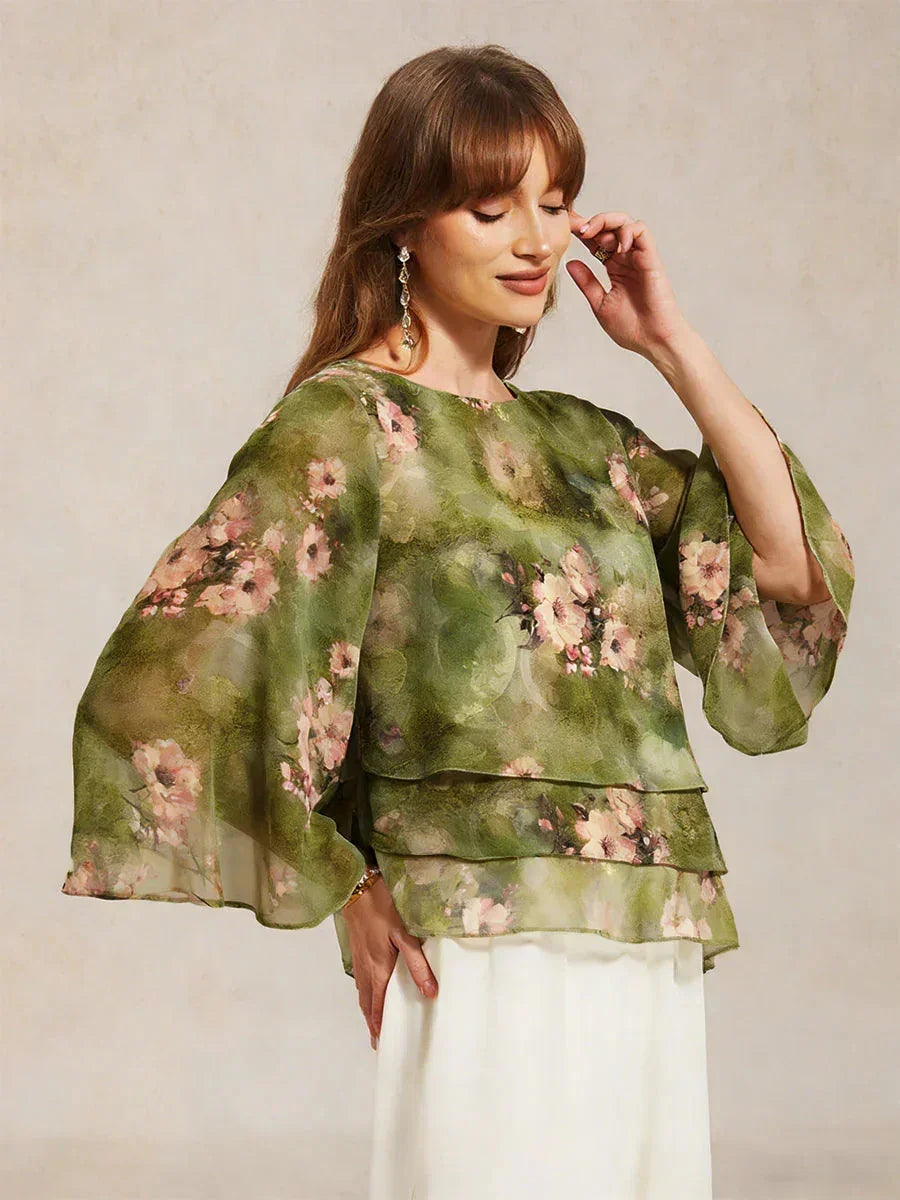 Gelaagde Chiffonblouse met Kant en Bloemenprint