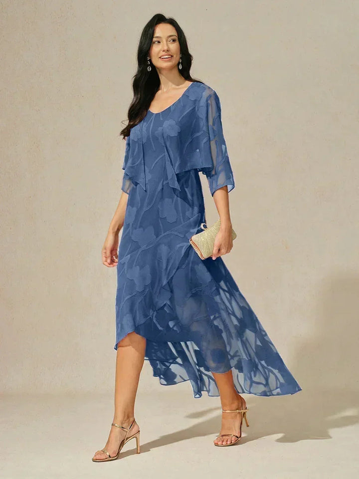 Floral Chiffon Sleeveless Evening Gown with Asymmetrical Hem