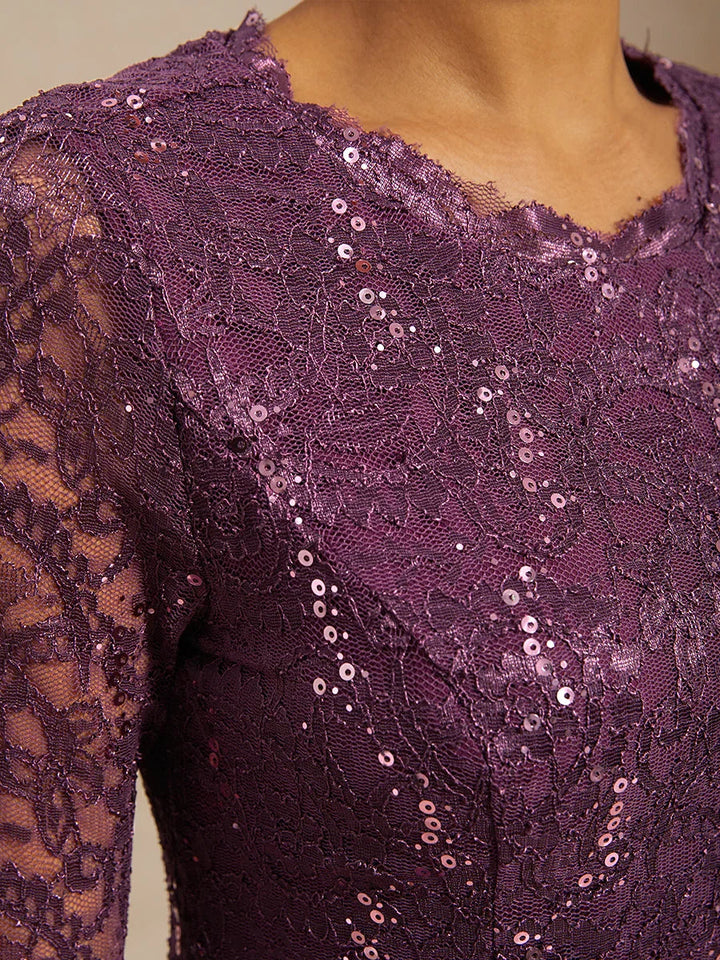 Elegante kanten- en chiffon theelange jurk