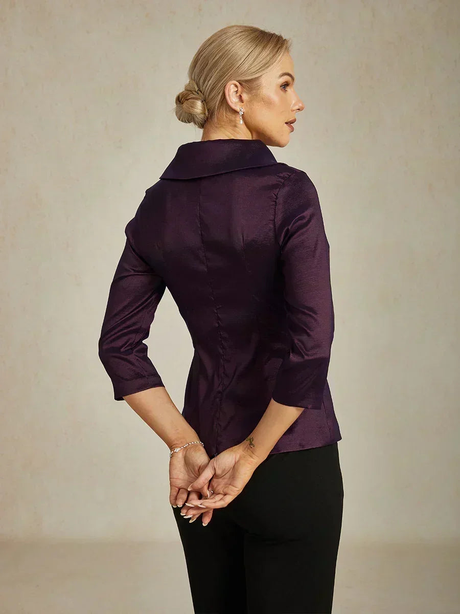 3/4 mouw stretch taffeta blouse met ceintuurdetail