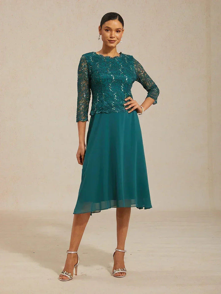 Elegante kanten- en chiffon theelange jurk