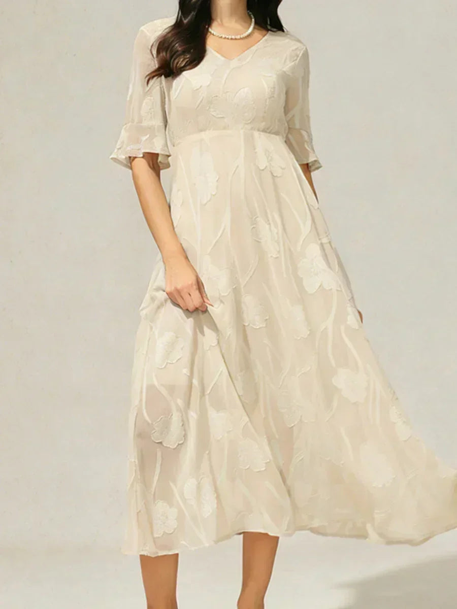 Ruffle Flutter Lace Maxi Dress