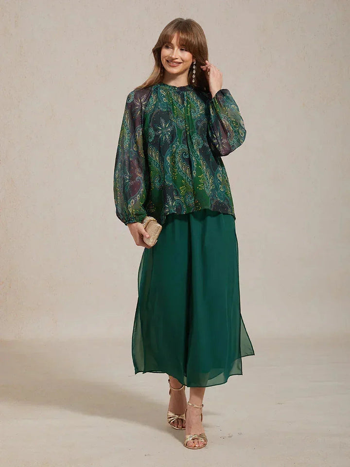 Paisley Chiffon Boerenblouse met Lange Lantaarmouwen