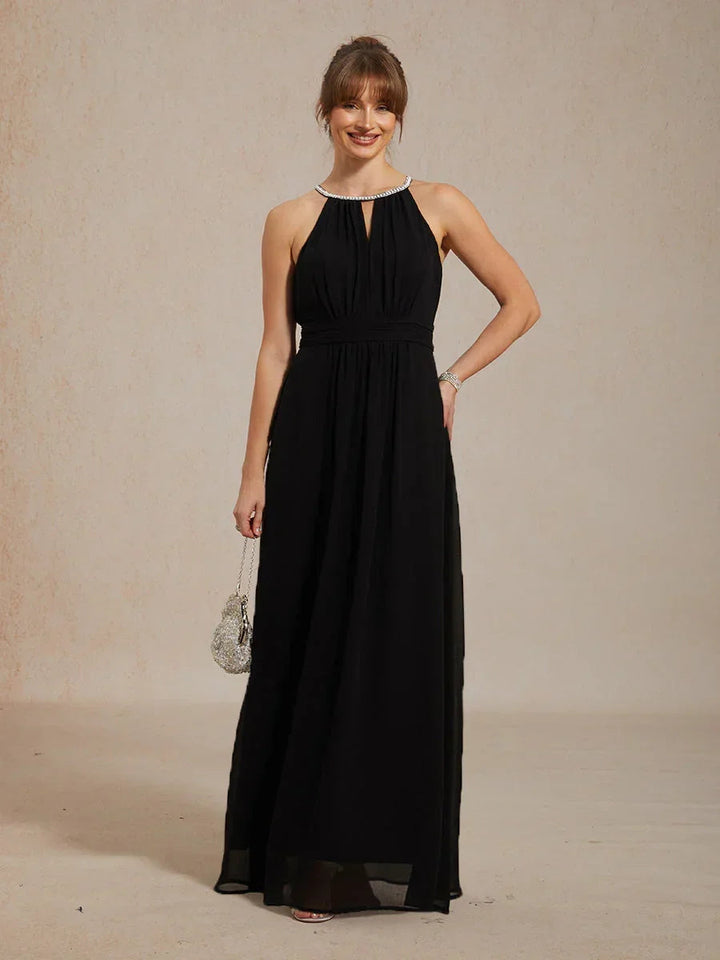 Chiffon Parel Halterhals Vloerlang Jurk met Kreukbestendig Chiffon