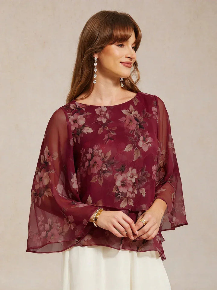 Gelaagde Chiffonblouse met Kant en Bloemenprint
