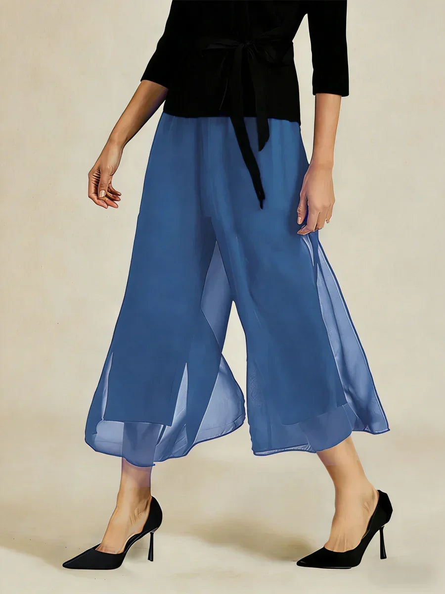 Cropped-lengte Rechte Broek Met Chiffon Split-Overlay