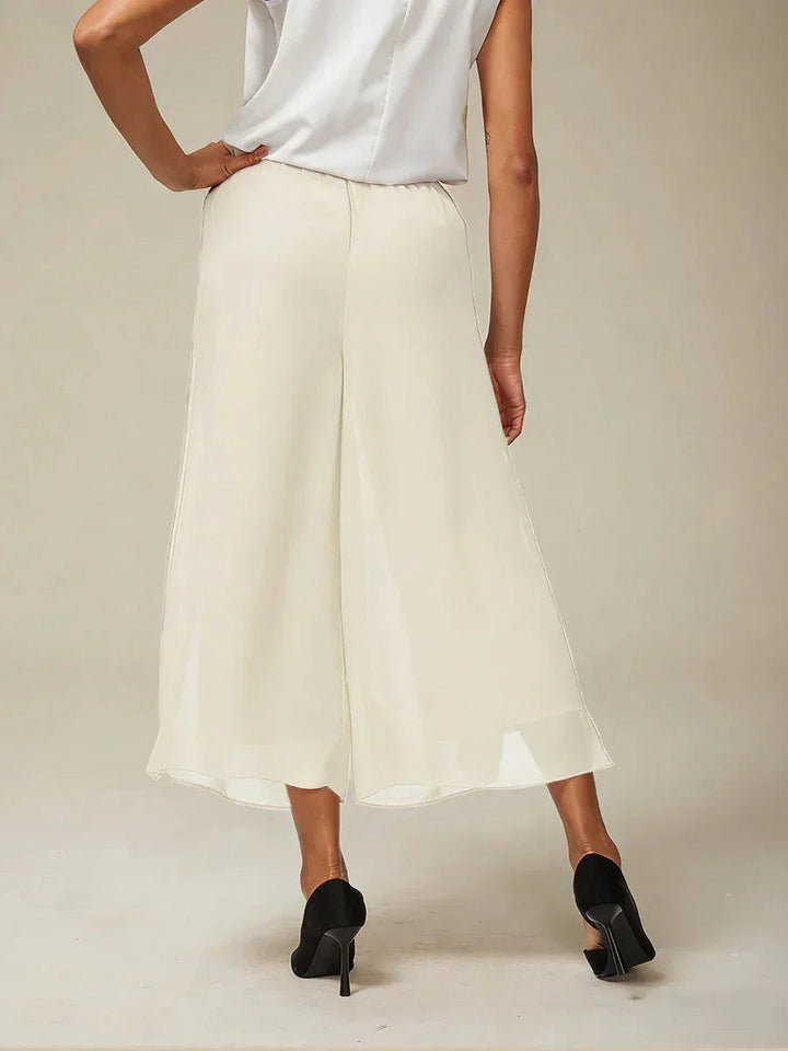 Cropped Broek Met Rechte Pijp En Chiffon Split-Overlay