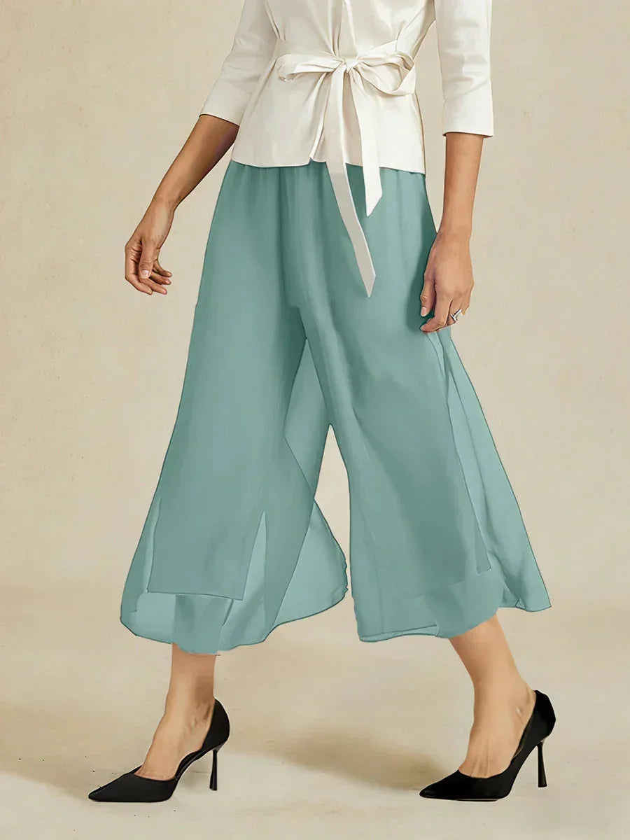 Broek Met Korte Lengte En Rechte Pijpen Met Chiffon Split-Overlay