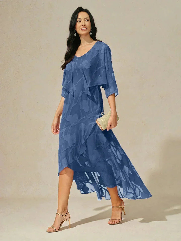 Mouwloze Chiffon Avondjurk Met Bloemenprint En Asymmetrische Zoom