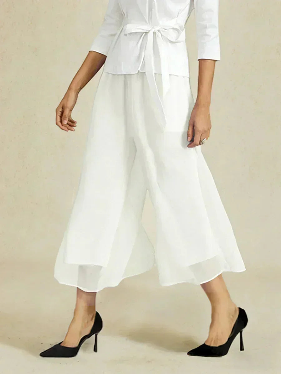 Cropped Straight-Leg Broek Met Chiffon Split-Pijp Overlay