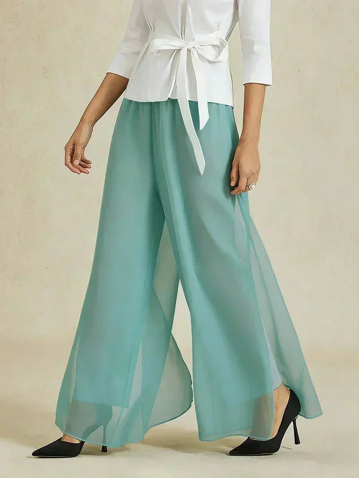 Broek Met Rechte Pijpen En Chiffon Split-Overlay