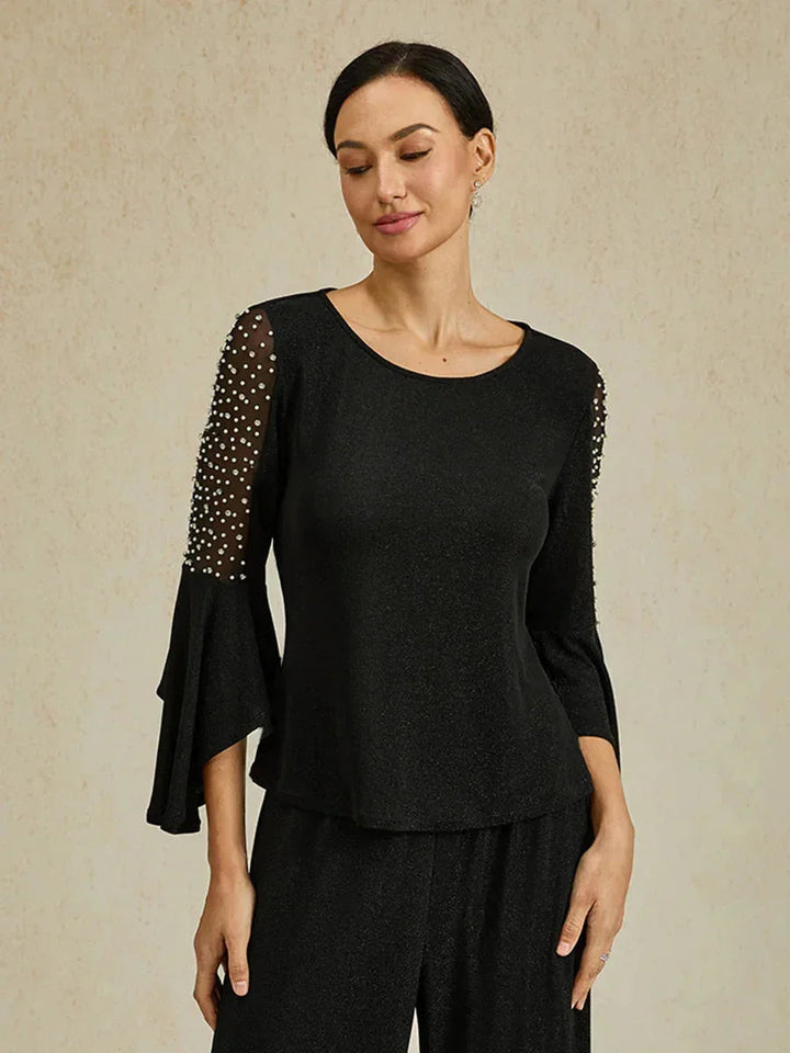 Metallic Gebreide Blouse met Kralen en Illusie-inzet