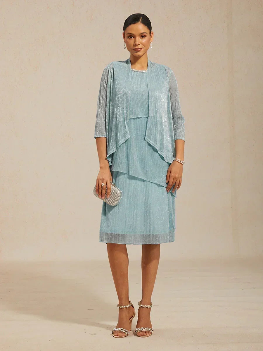Metallic Geplooide Chiffon Lange Jasjejurk