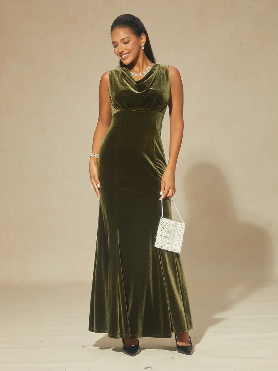 High-Stretch Fluwelen Mouwloze Maxi-Jurk