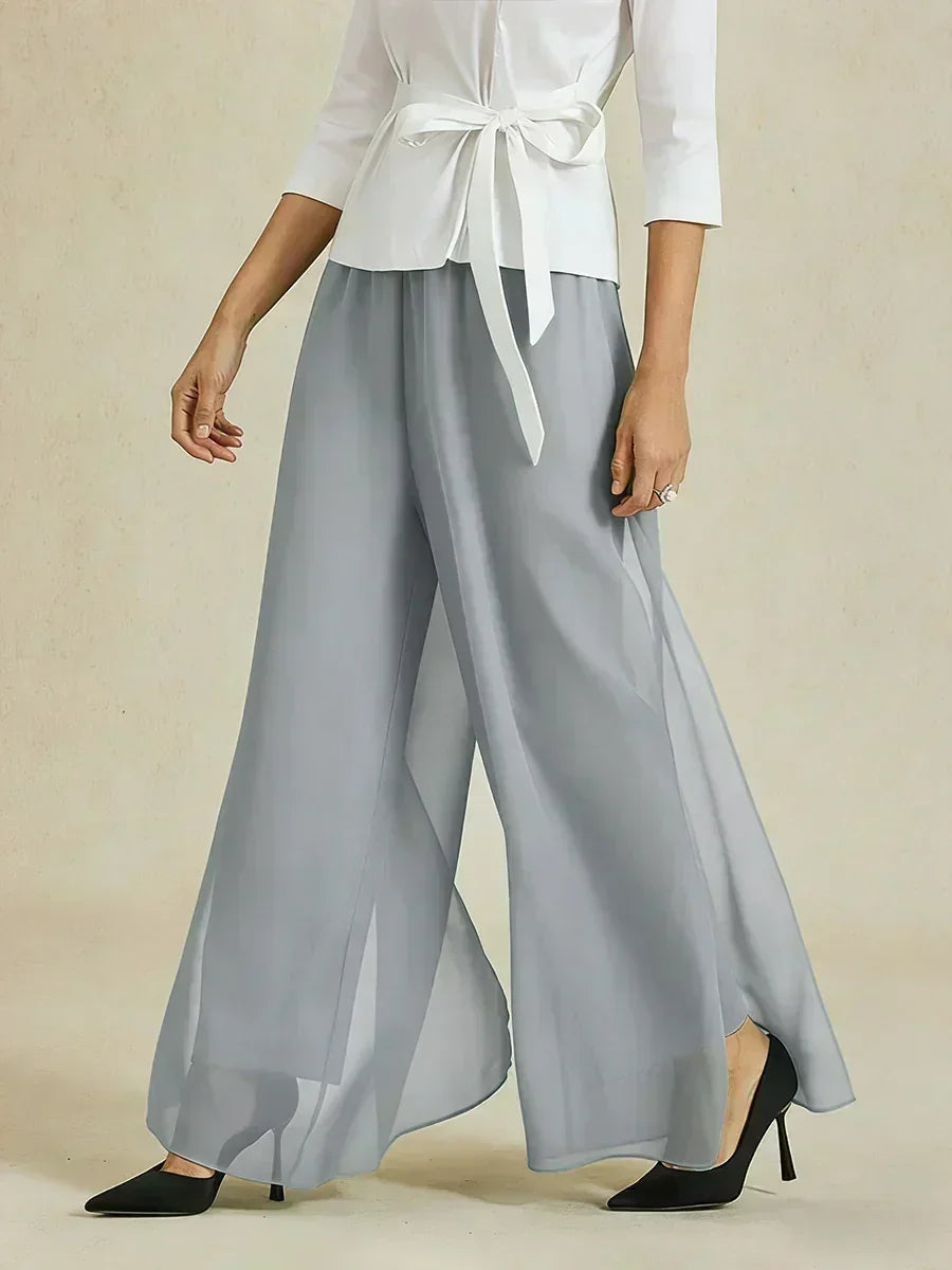 Rechte Broek Met Chiffon-Overlay En Split