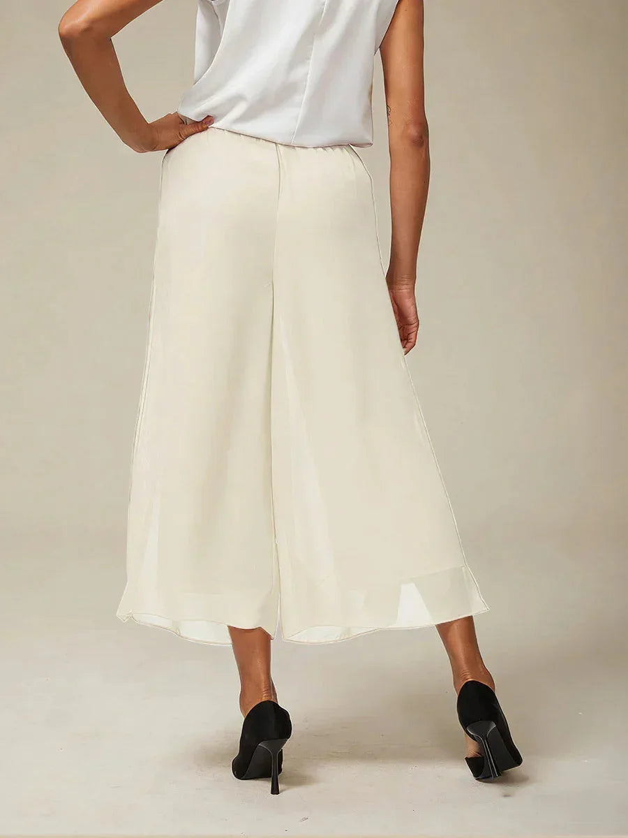 Broek Met Korte Lengte En Rechte Pijpen Met Chiffon Split-Overlay