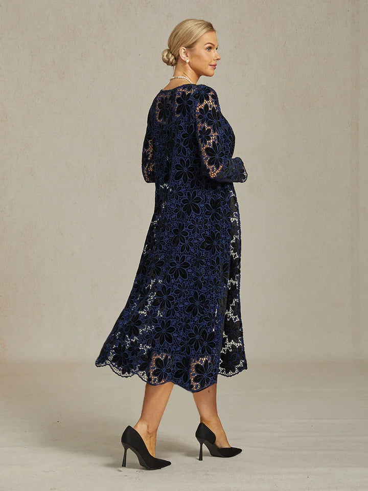 Floral Embroidered Velvet Long Jacket with Scallop Detail