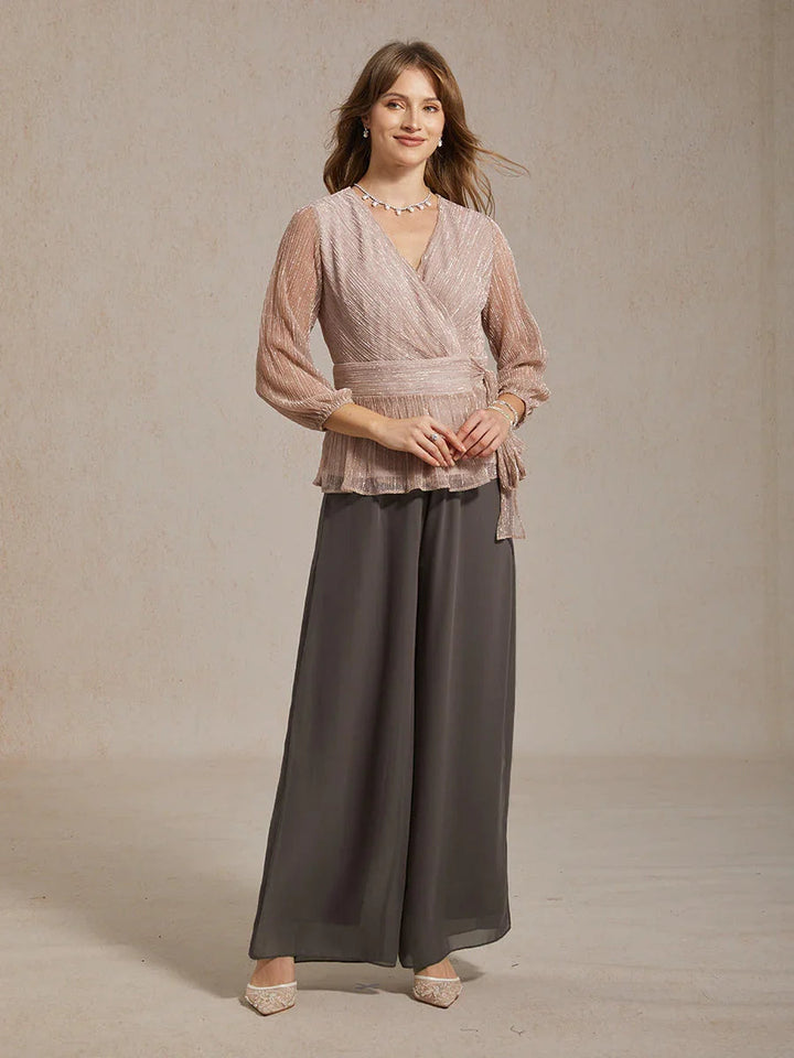 Kanten Broek Met Rechte Pijpen En Chiffon Split-Overlay