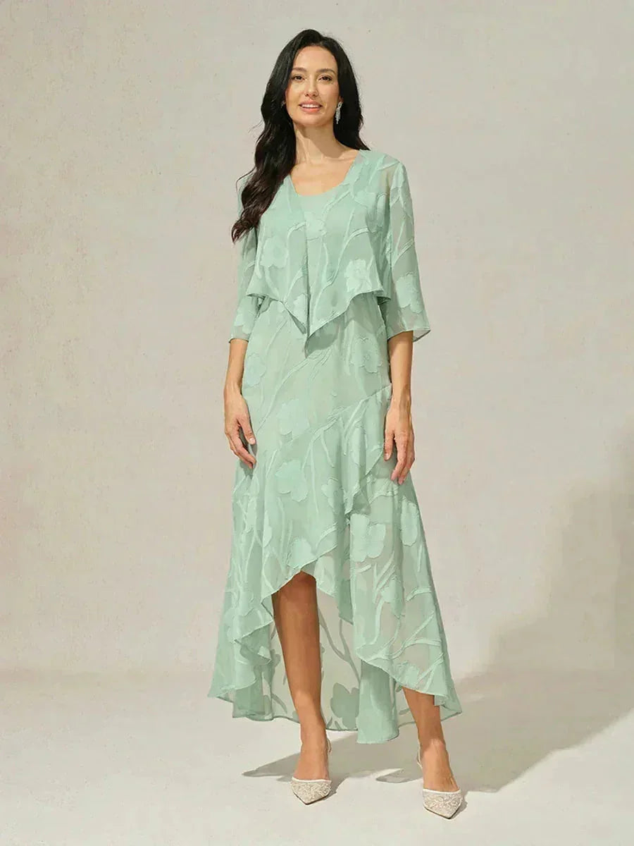 Bloemenchiffon Mouwloze Avondjurk met Asymmetrische Zoom