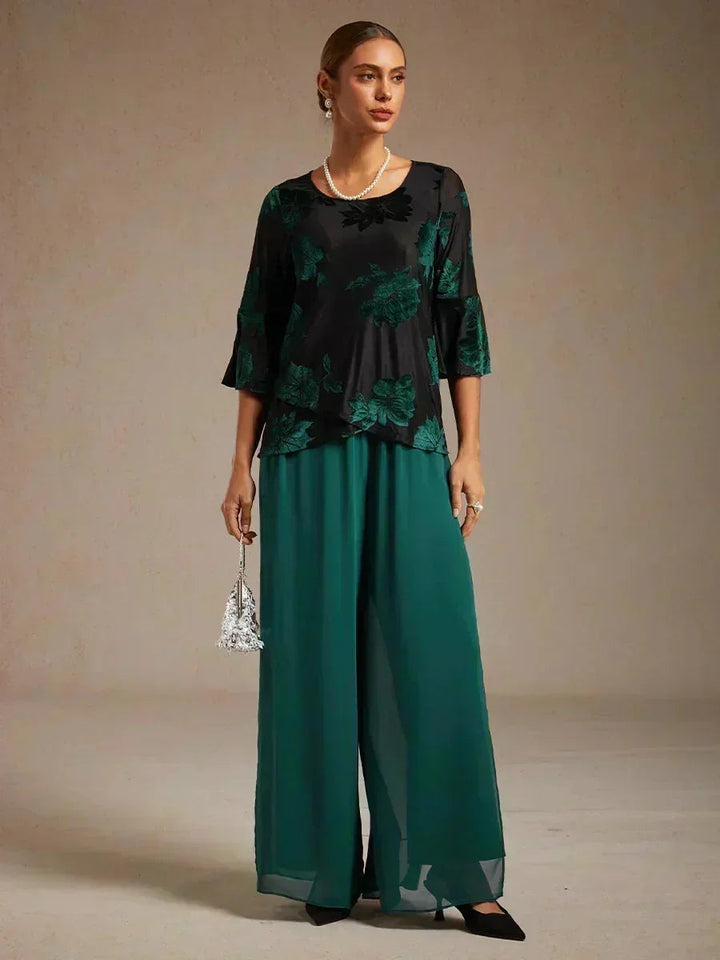 Rechte Broek met Chiffon-Overlay en Gespleten Pijp