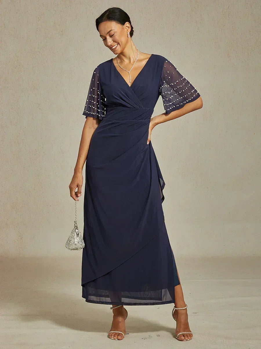 Elegante Formele Jurk met Versierde Fladdermouwen