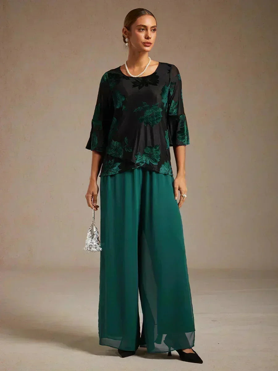 Broek Met Rechte Pijpen En Chiffon Split-Overlay