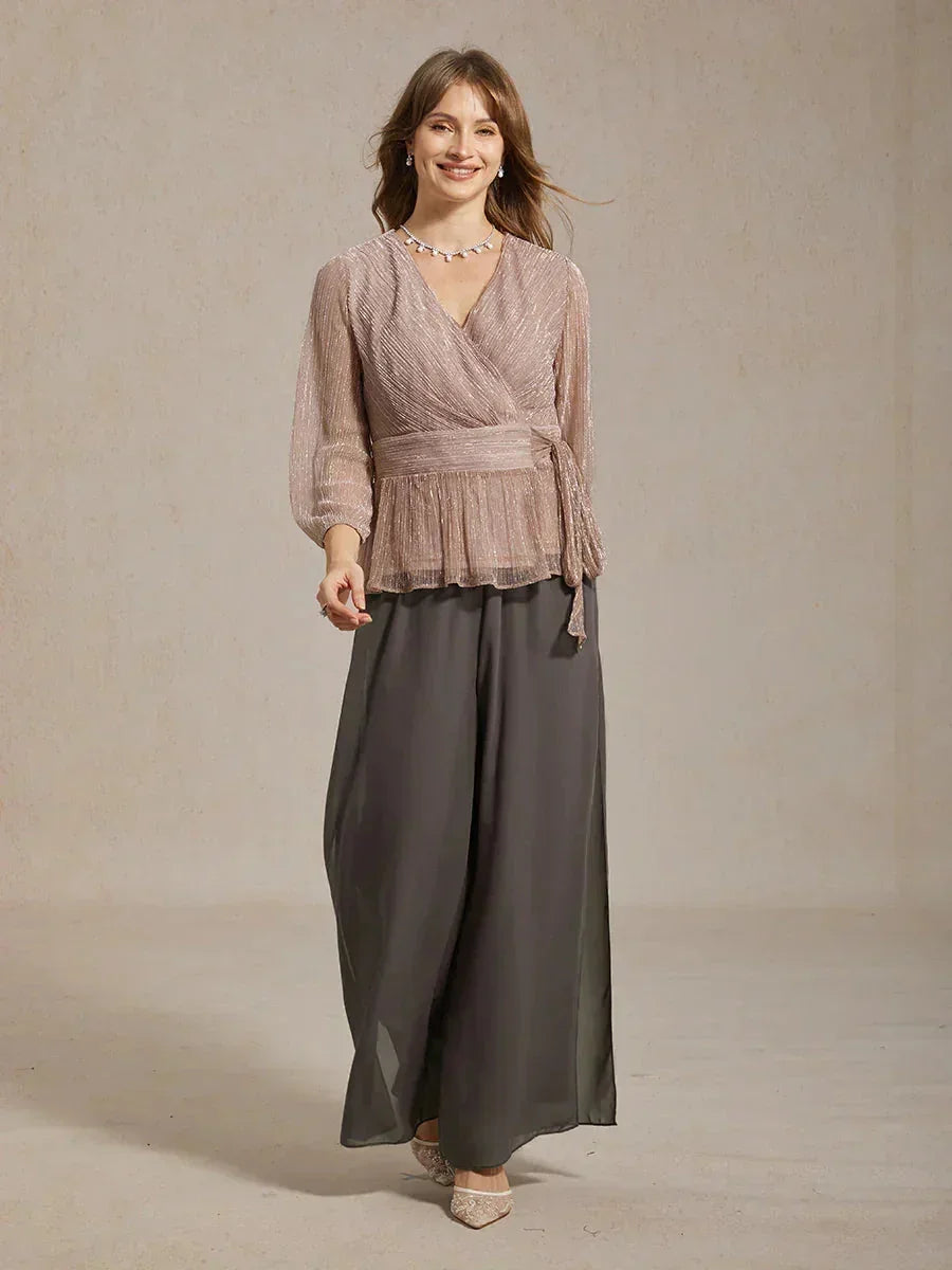 Metallic Geplooide Chiffon Wikkel-Top