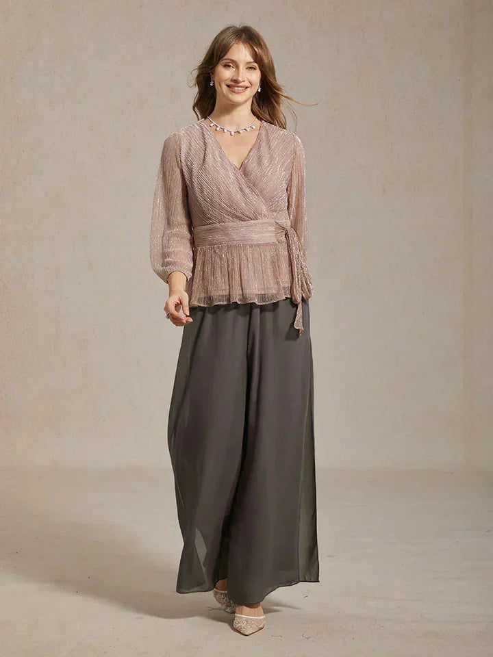 Metallic Geplooide Chiffon Wikkel-Top