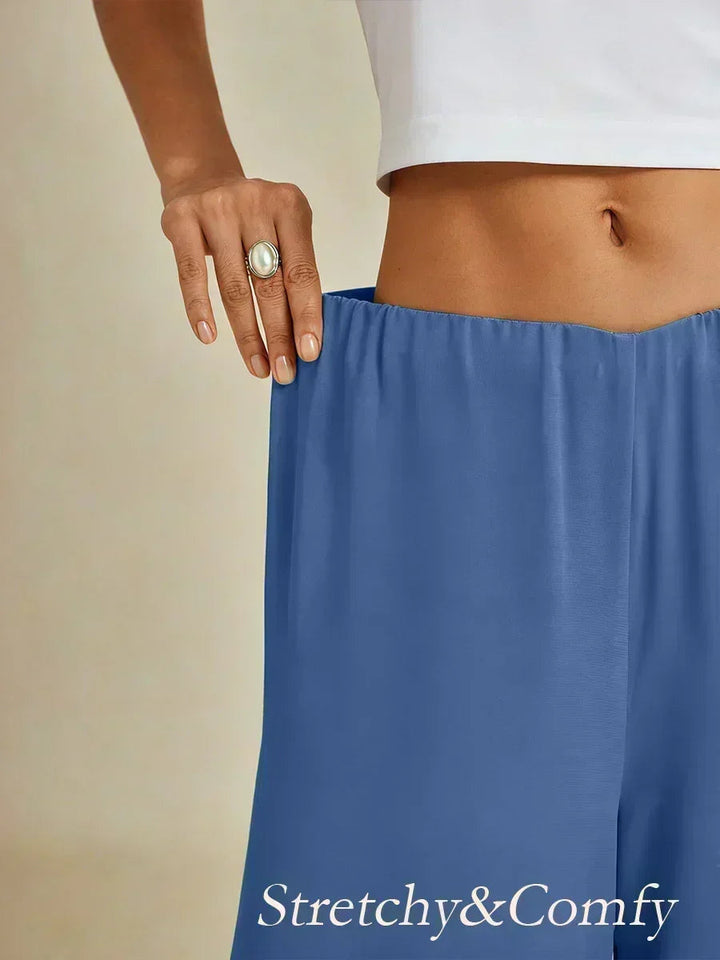 Rechte broek met chiffon split been overlay