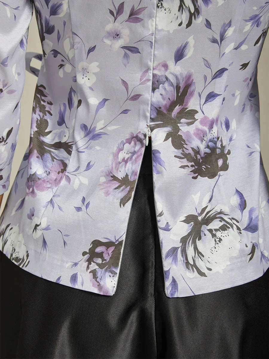 3/4-Mouw Stretchtaffeta Blouse met Strikdetail in de Taille