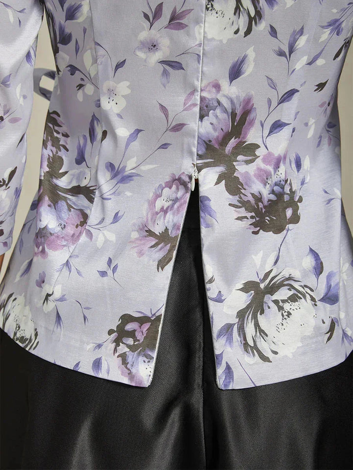 3/4-Mouw Stretchtaffeta Blouse met Strikdetail in de Taille