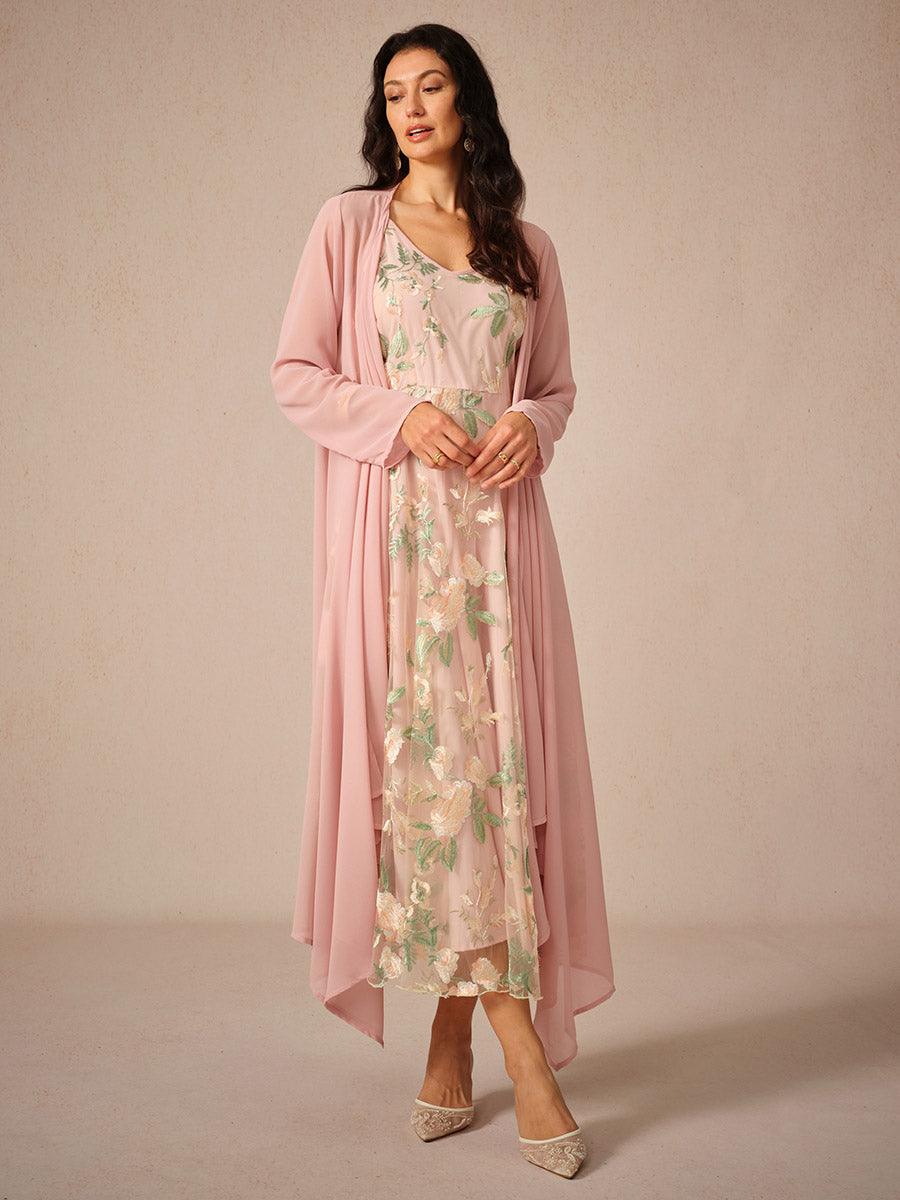 Geborduurde kanten chiffon jurk set