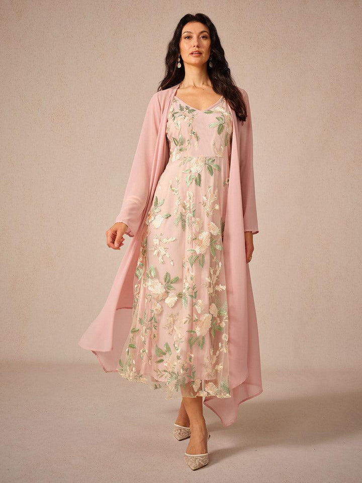 Geborduurde kanten chiffon jurk set