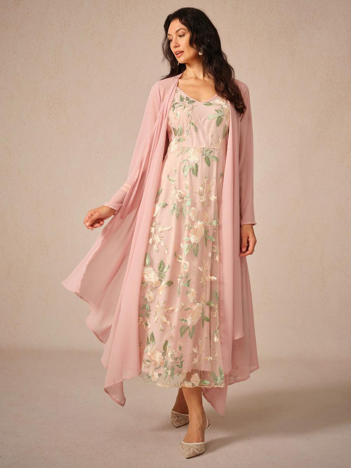 Geborduurde kanten chiffon jurk set