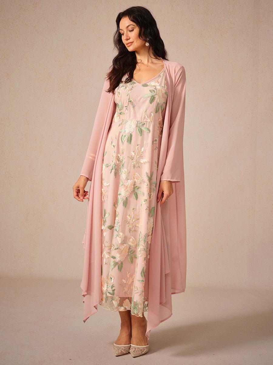 Geborduurde kanten chiffon jurk set