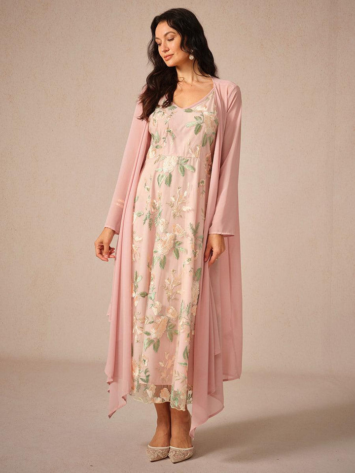 Geborduurde kanten chiffon jurk set