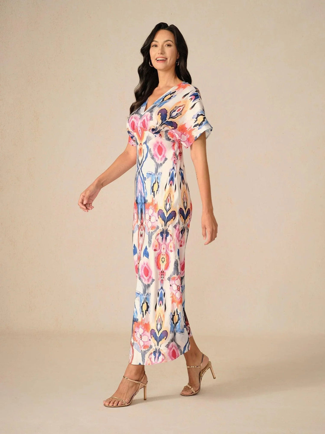 Satijn Tie-dye Marmerprint Maxi-jurk