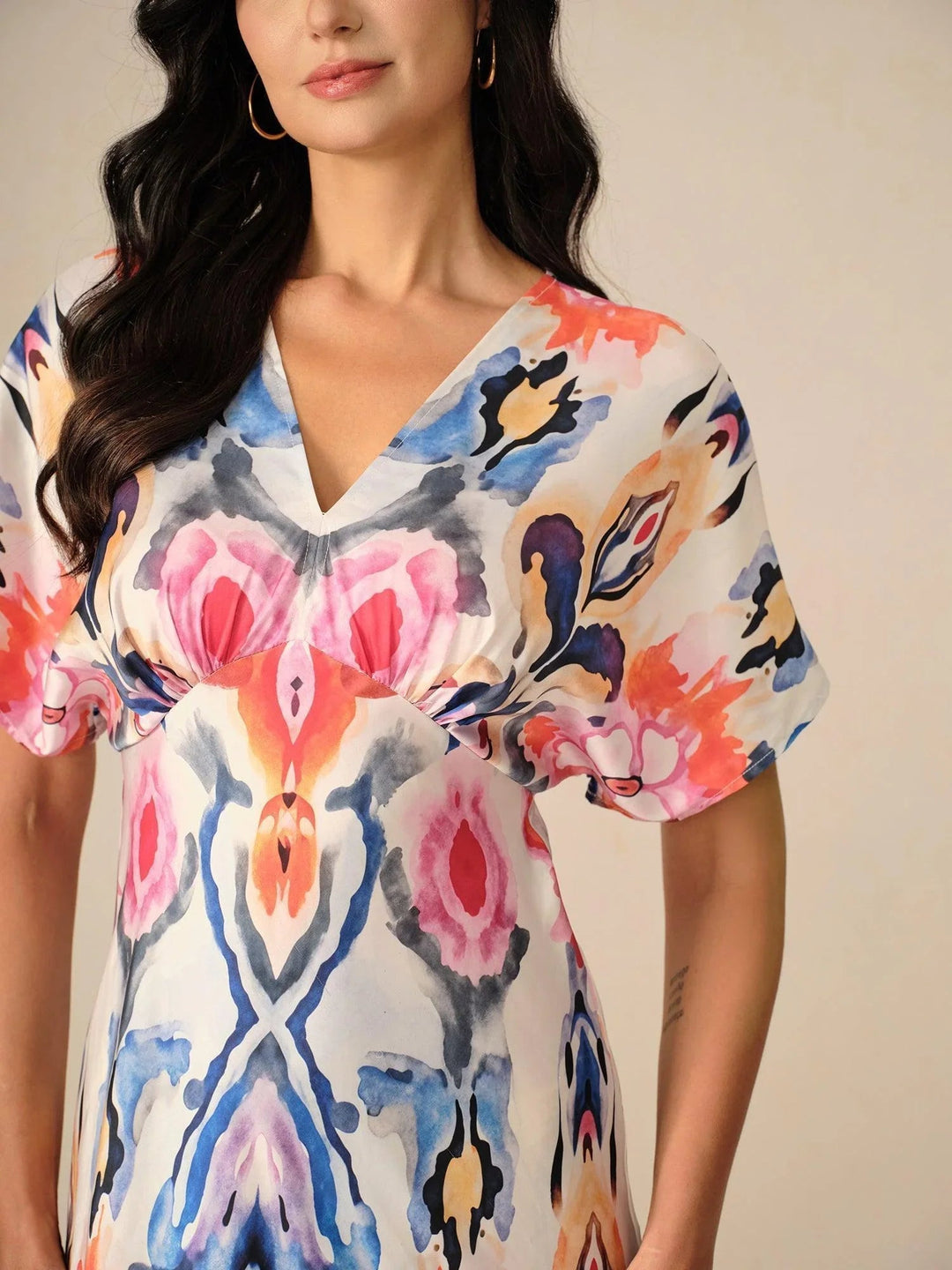 Satijn Tie-dye Marmerprint Maxi-jurk