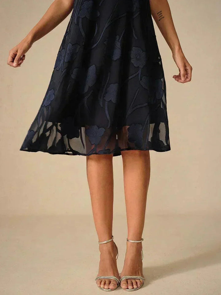 Doorzichtige Chiffonjurk met Bloemenprint, Knielengte, A-lijn
