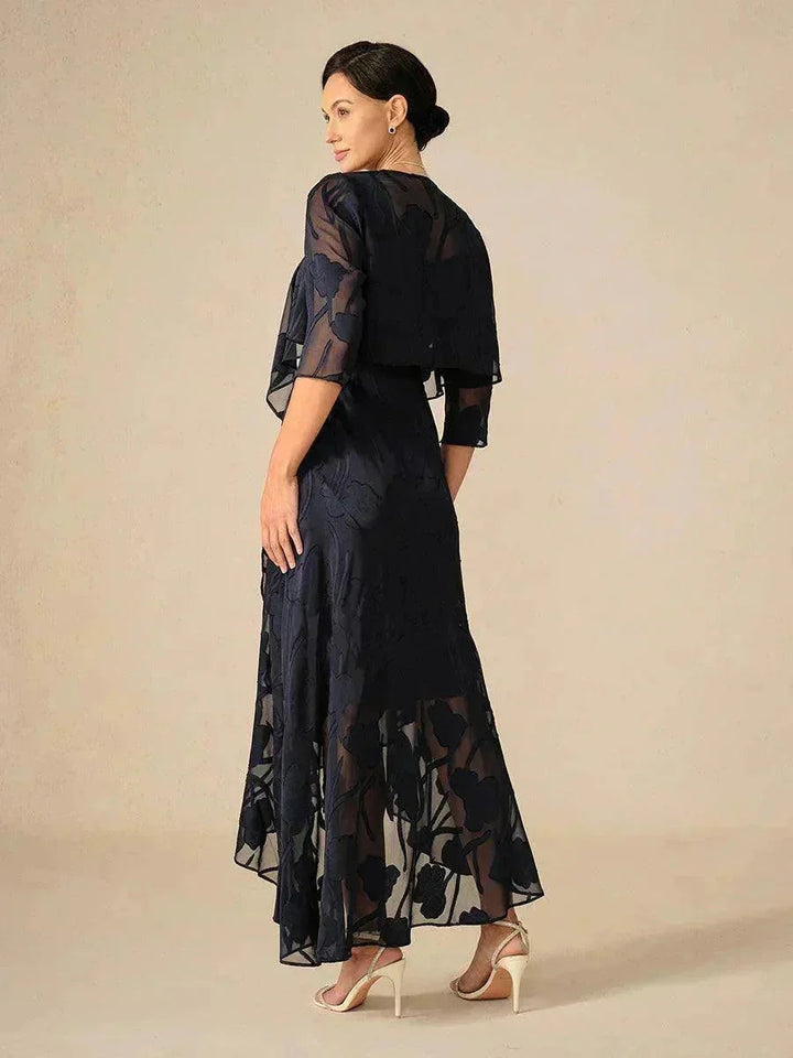 Mouwloze Chiffon Avondjurk met Bloemen en Asymmetrische Zoom