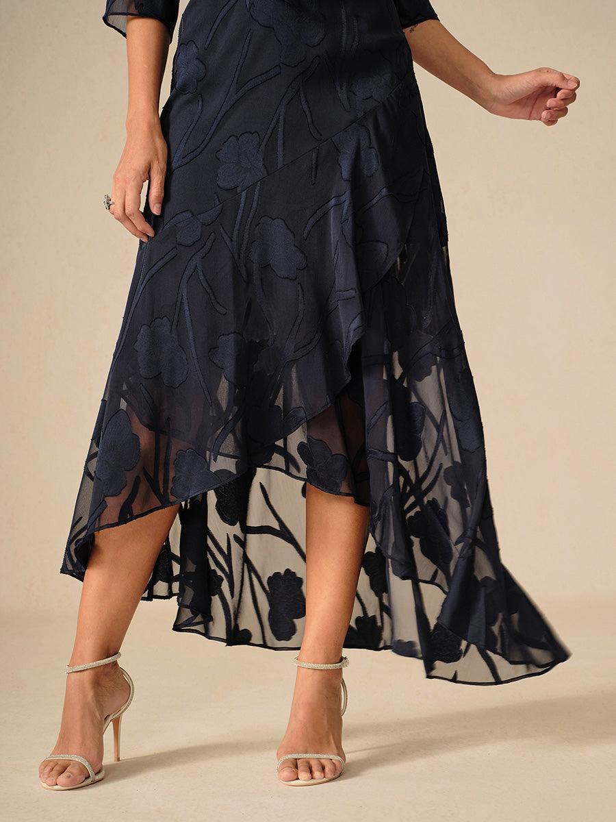 Mouwloze Chiffon Avondjurk met Bloemen en Asymmetrische Zoom