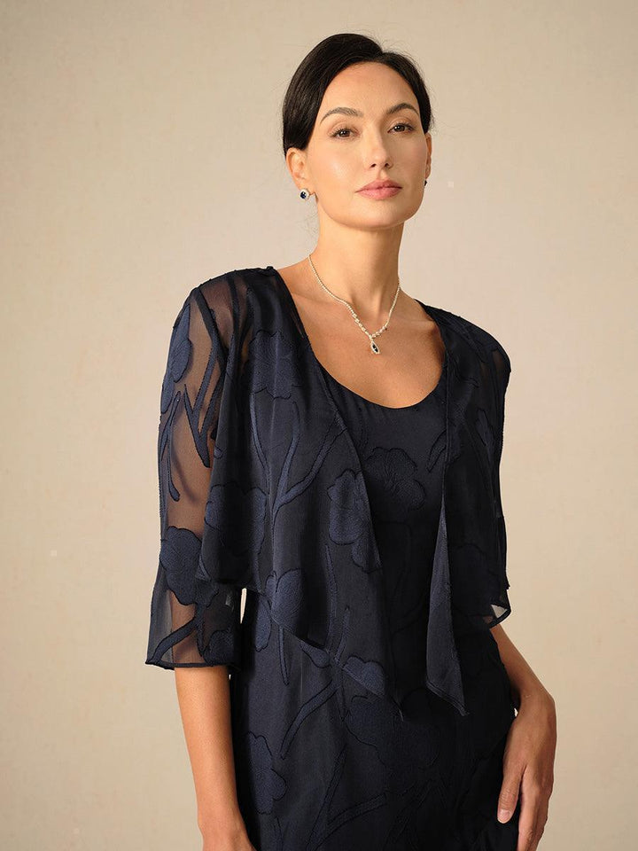 Bloemige Doorschijnende Chiffon 3/4-Mouw Bolero