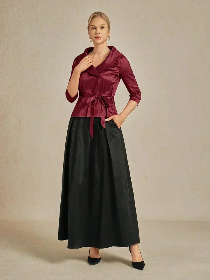 3/4 mouw stretch taffeta blouse met ceintuurdetail