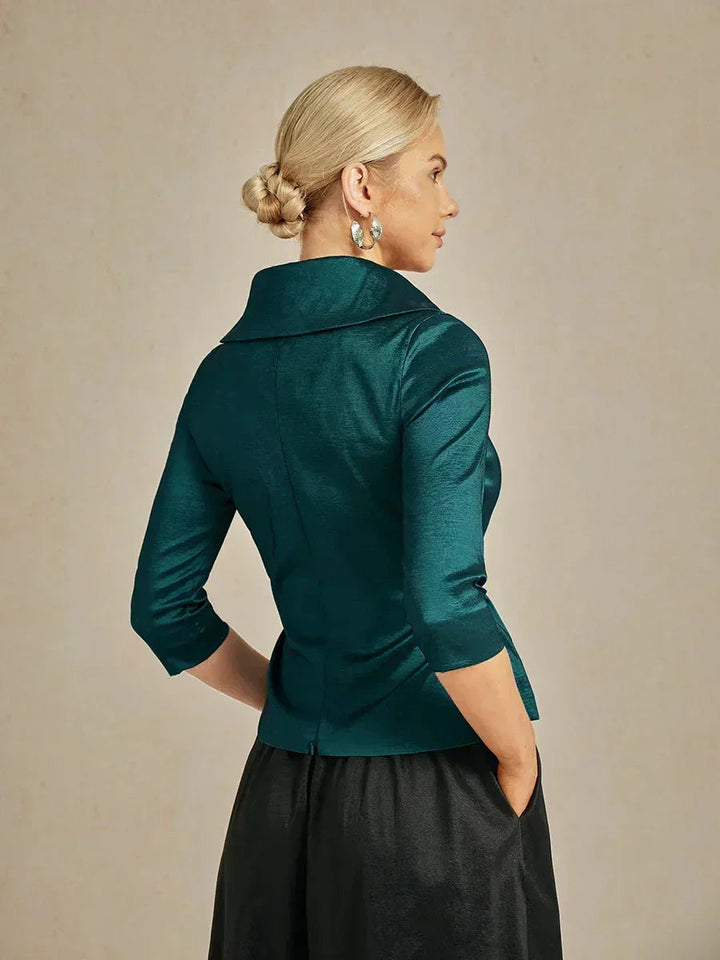 3/4 mouw stretch taffeta blouse met ceintuurdetail