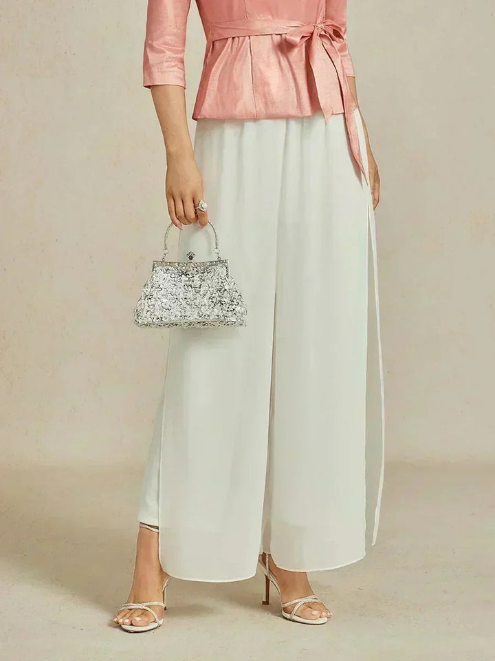 Rechte Broek met Chiffon-Overlay en Gespleten Pijp