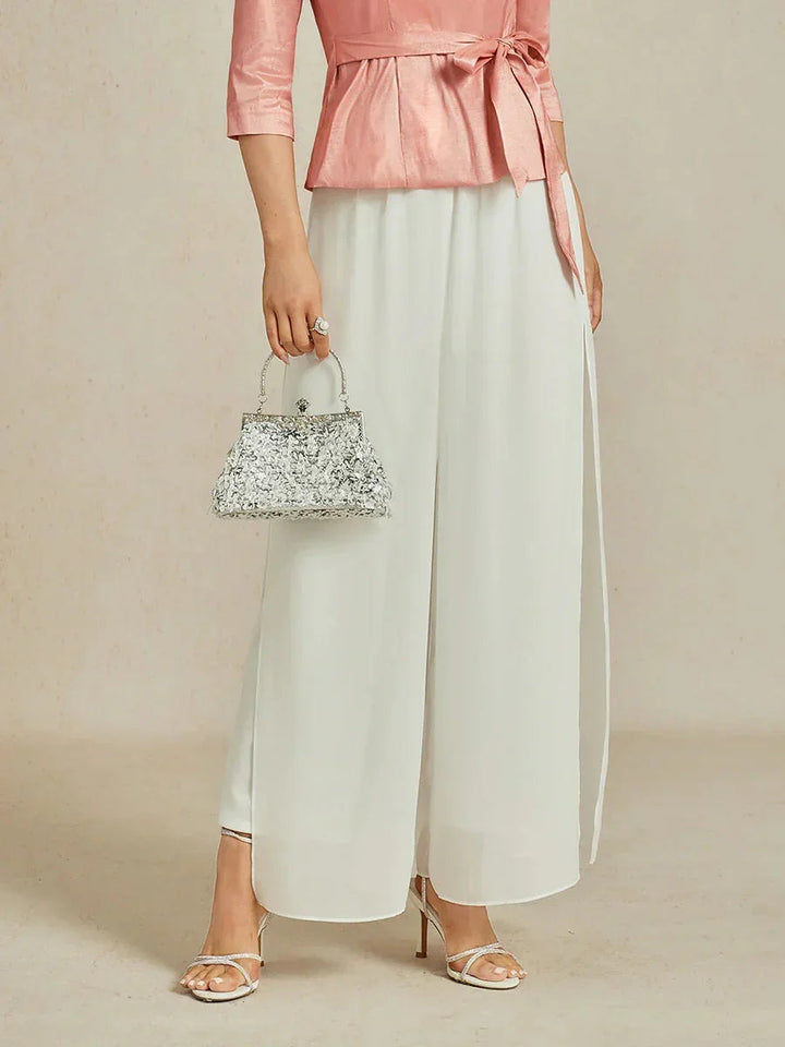 Rechte broek met chiffon split been overlay