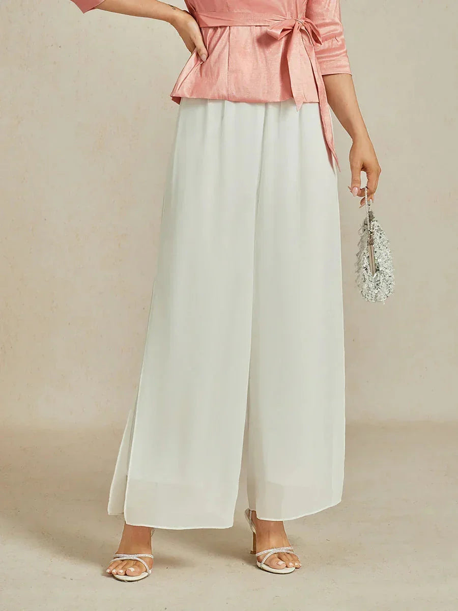 Rechte broek met chiffon split been overlay