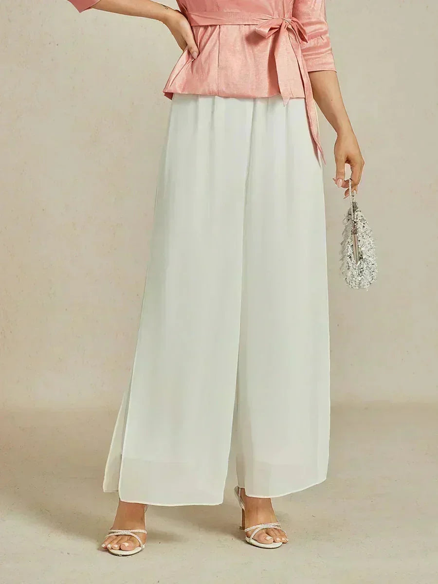 Broek Met Rechte Pijpen En Chiffon Split-Overlay